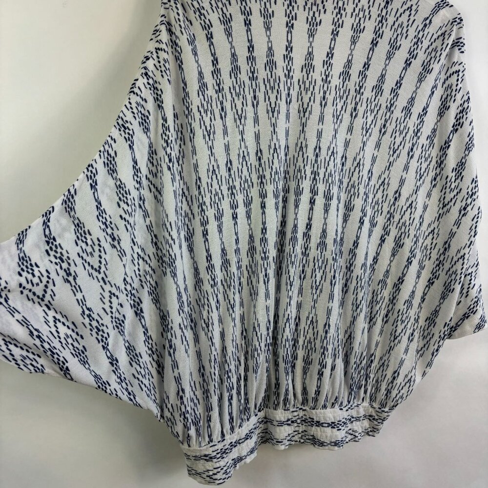 Anthropologie Postmark Ikat batwing top XS / S oversized blue Boho crossover - Picture 10 of 12